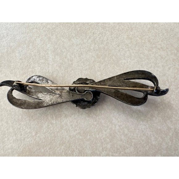 Antique Art Deco untested silver tone clear glass paste rhinestones brooch pin - Picture 6 of 10